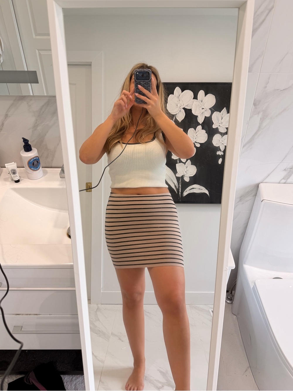 H&M Black and Tan Striped Mini Skirt